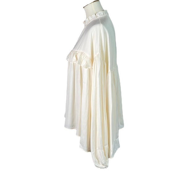 NWT GLAM Cream High Neck Balloon Long Sleeve Blouse Top - Size Large - Picture 6 of 11